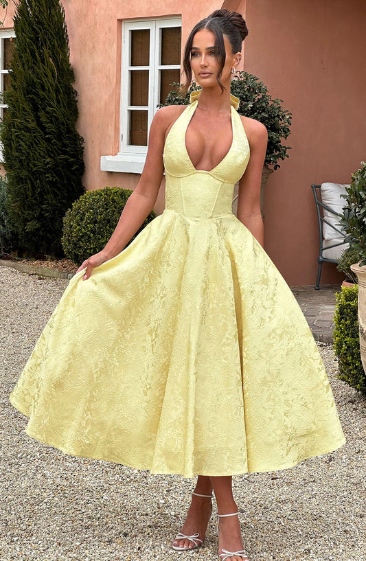 Effina Midi Dress in Lemon