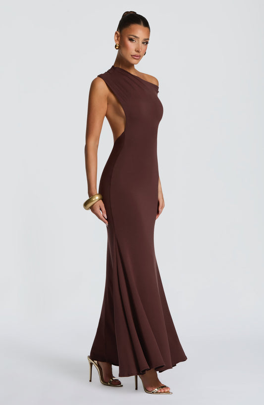Fyora Maxi Dress in Plum Brown