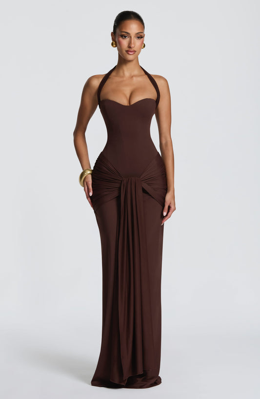 Giana Maxi Dress in Plum Brown