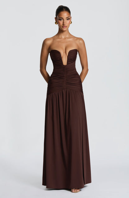 Junelle Maxi Dress in Plum Brown