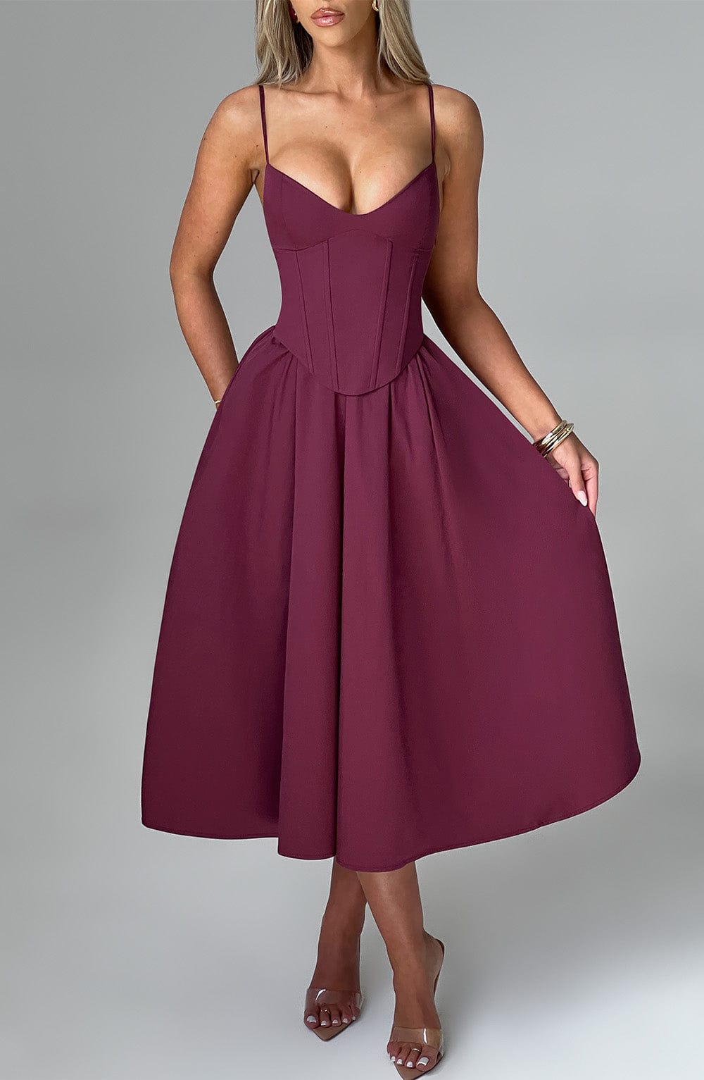 Mariella Midi Dress in Cherry Lacquer
