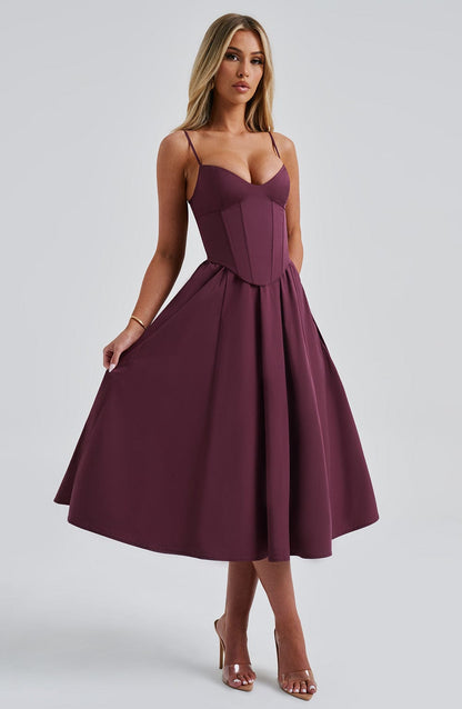Mariella Midi Dress in Cherry Lacquer