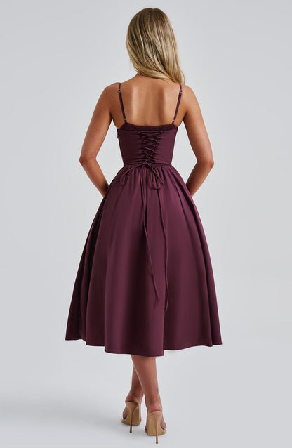 Mariella Midi Dress in Cherry Lacquer