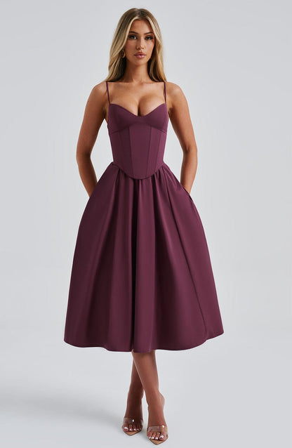 Mariella Midi Dress in Cherry Lacquer