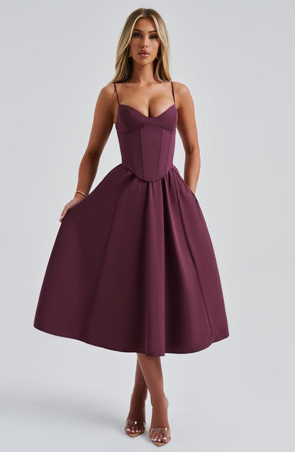 Mariella Midi Dress in Cherry Lacquer