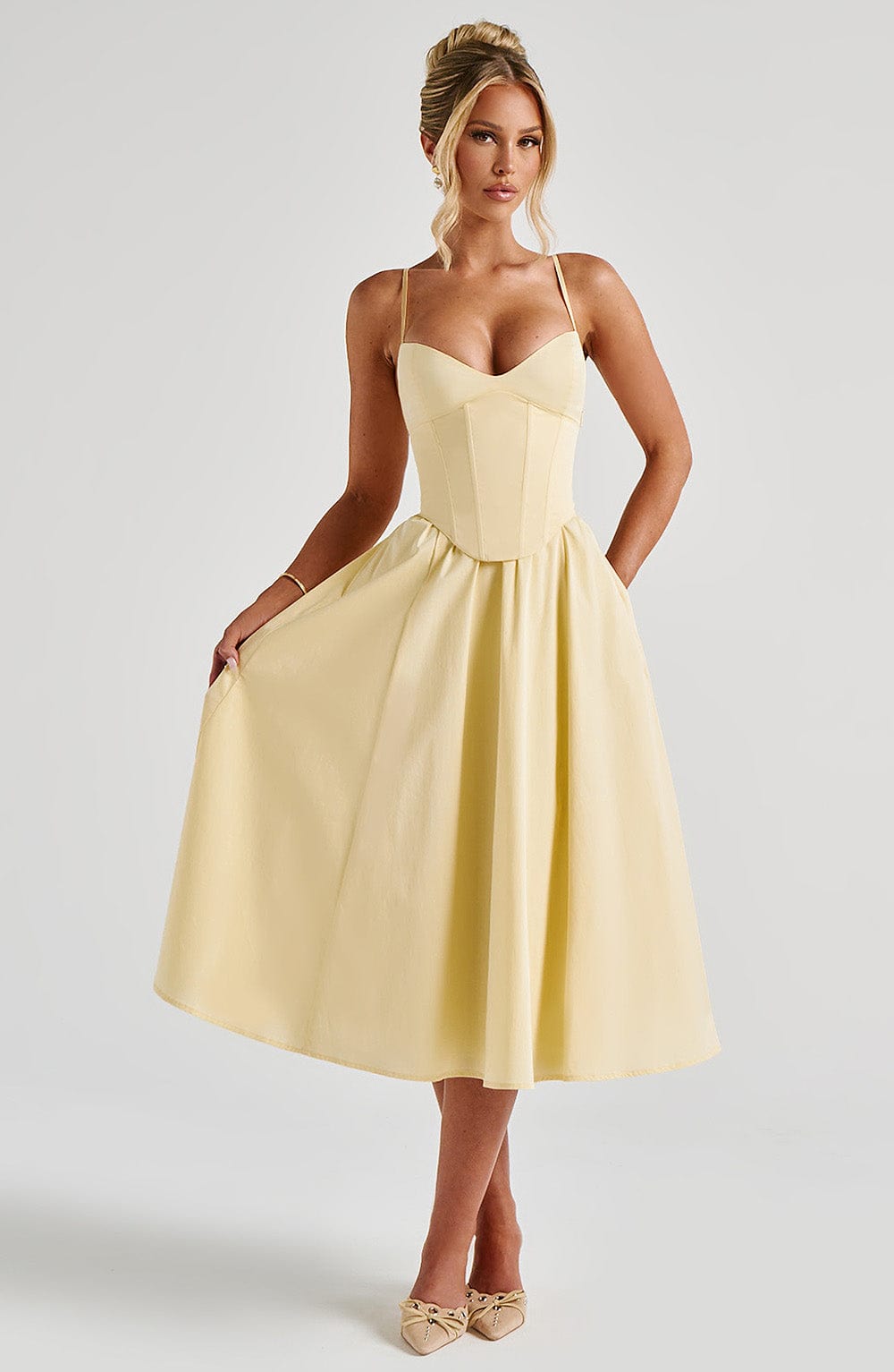 Mariella Midi Dress in Lemon