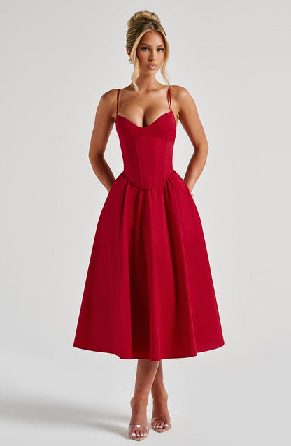Mariella Midi Dress in Red