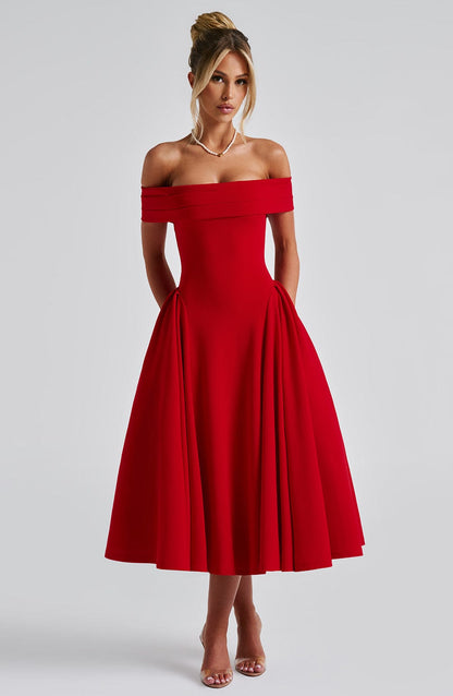 Marinda Midi Dress in Red