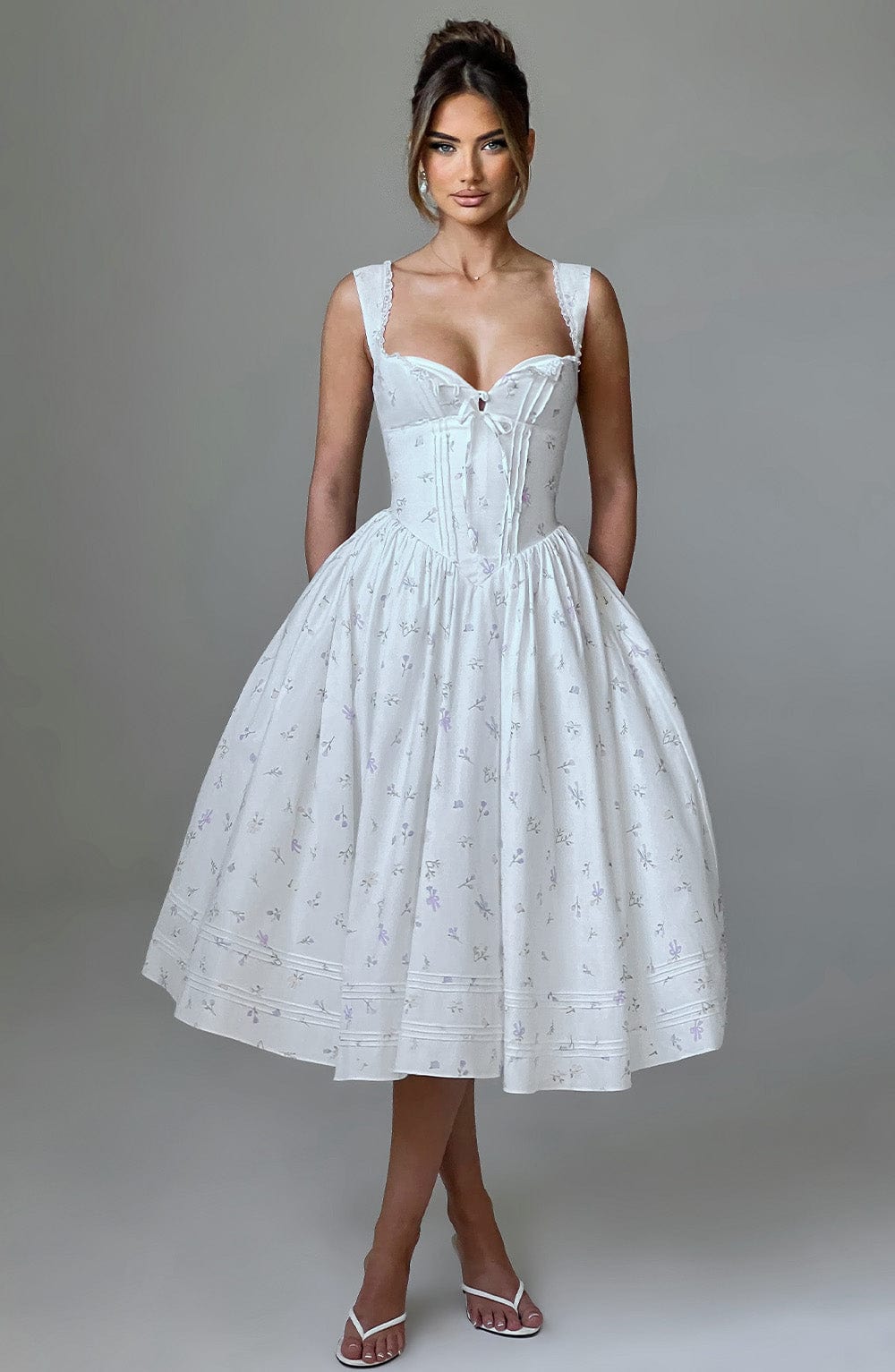 Marlene Midi Dress in White Multi Floral