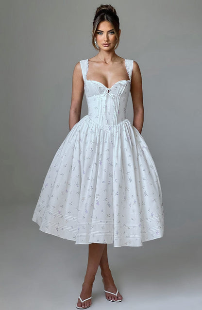 Marlene Midi Dress in White Multi Floral