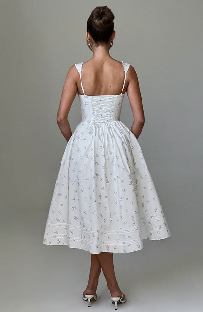 Marlene Midi Dress in White Multi Floral