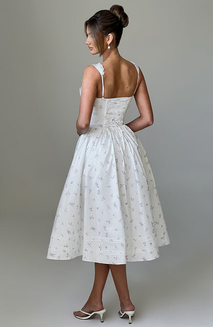 Marlene Midi Dress in White Multi Floral