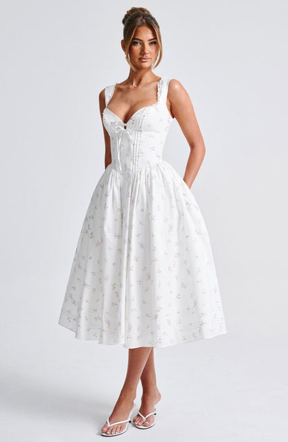 Marlene Midi Dress in White Multi Floral