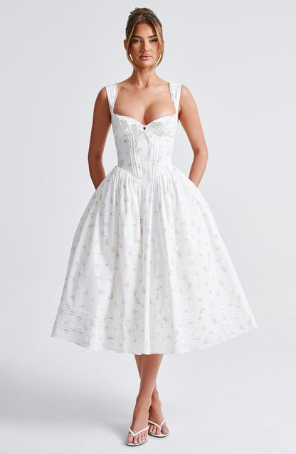 Marlene Midi Dress in White Multi Floral