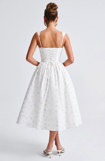 Marlene Midi Dress in White Multi Floral