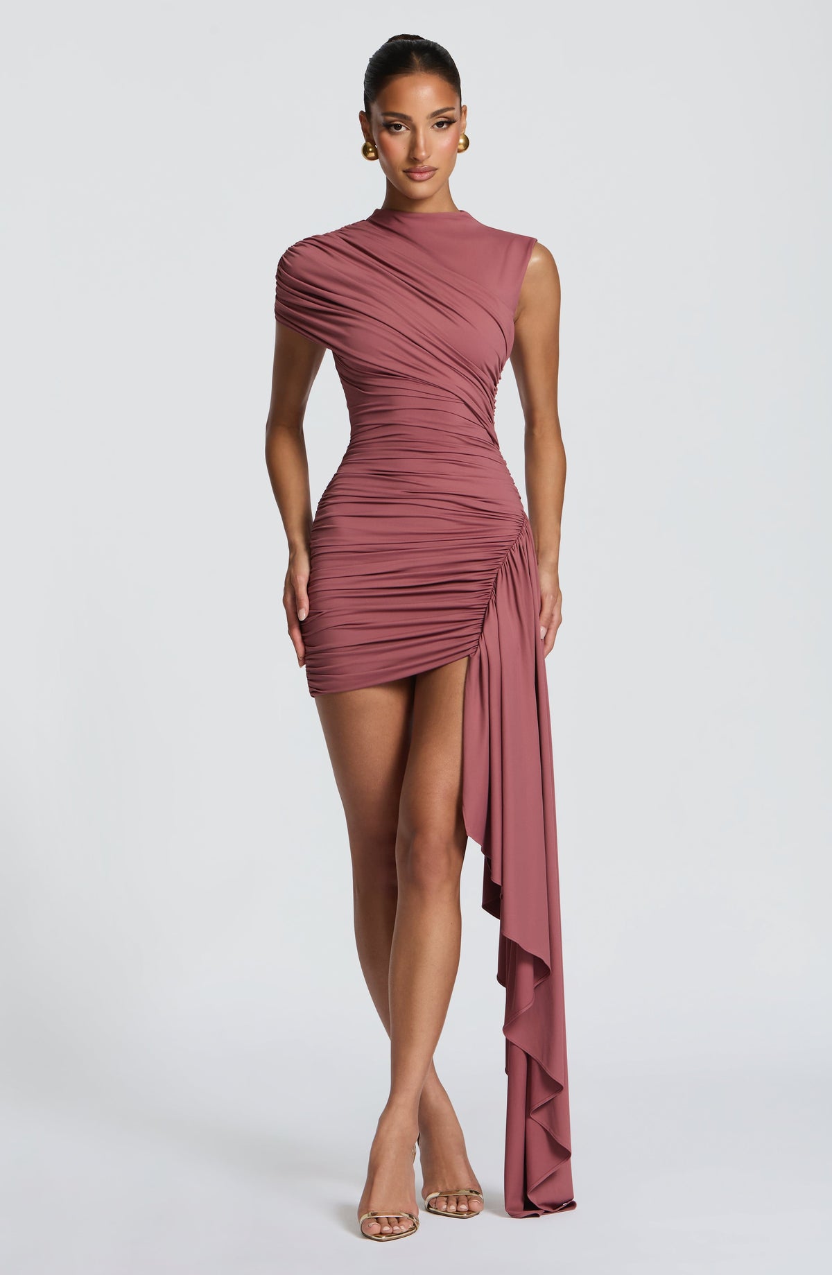 Marnia Mini Dress in Rose Brown
