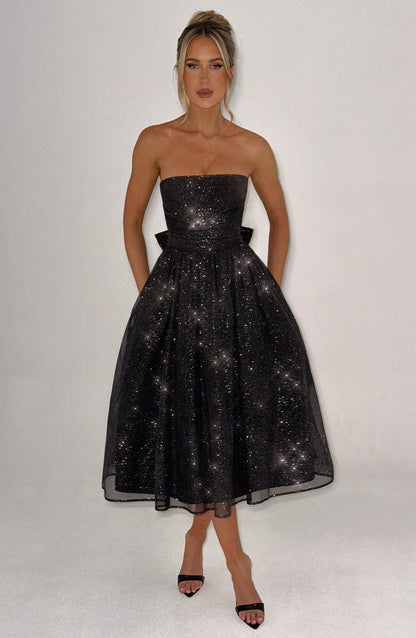Marysa Midi Dress in Black Sparkle