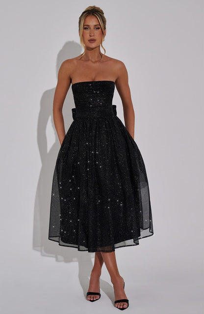 Marysa Midi Dress in Black Sparkle
