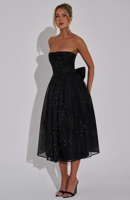 Marysa Midi Dress in Black Sparkle