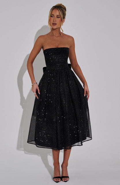 Marysa Midi Dress in Black Sparkle