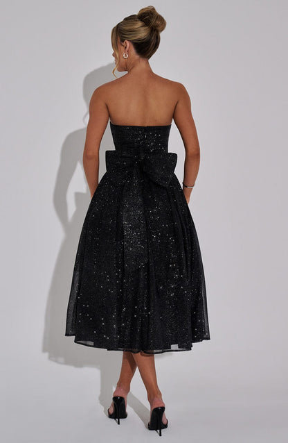 Marysa Midi Dress in Black Sparkle