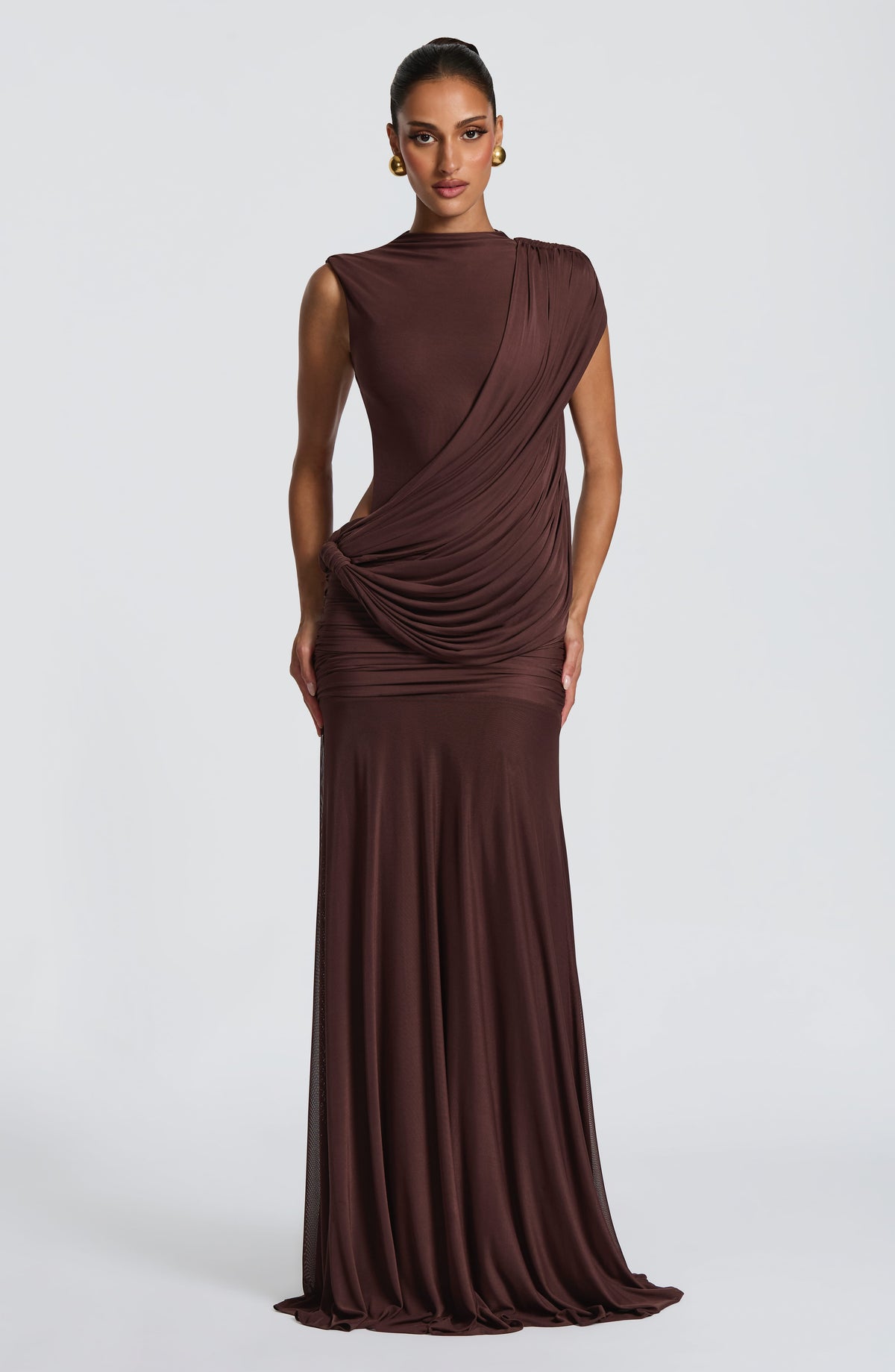 Mireille Maxi Dress in Plum Brown