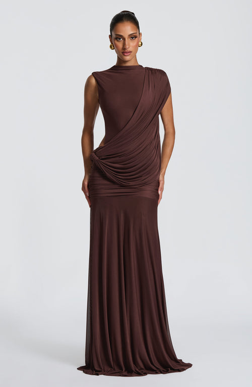 Mireille Maxi Dress in Plum Brown
