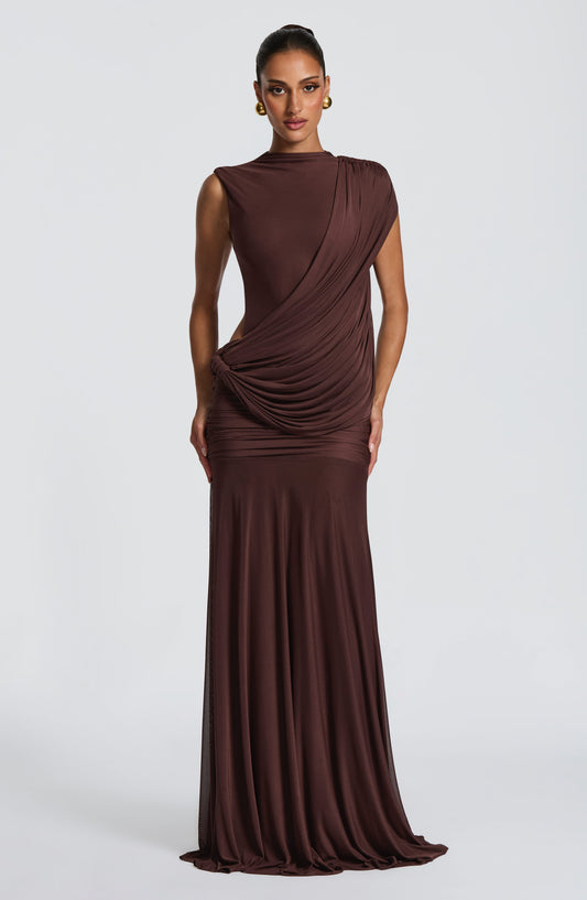 Mireille Maxi Dress in Plum Brown