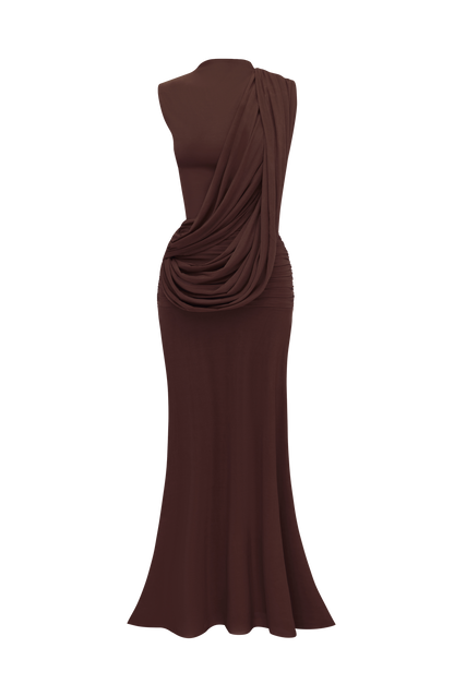 Mireille Maxi Dress in Plum Brown