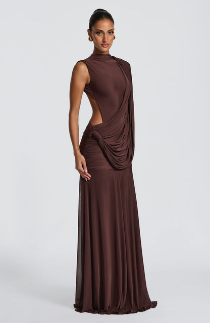 Mireille Maxi Dress in Plum Brown