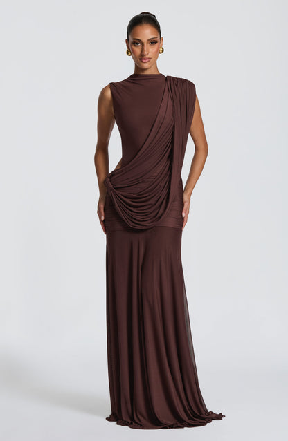 Mireille Maxi Dress in Plum Brown