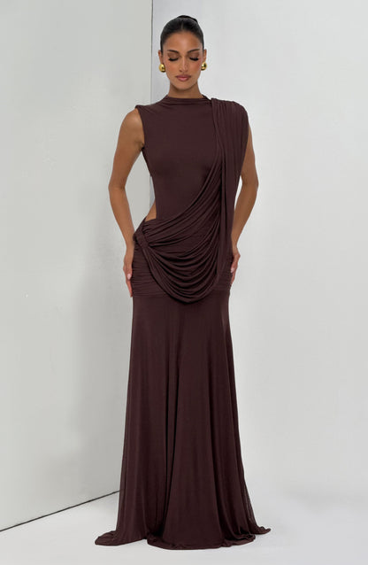 Mireille Maxi Dress in Plum Brown