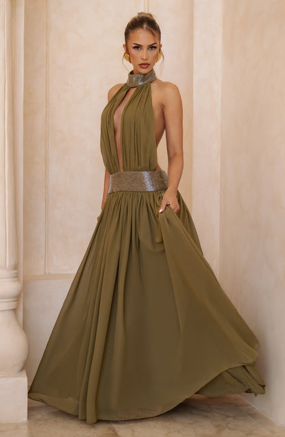 Rosaline Maxi Dress in Deep Olive
