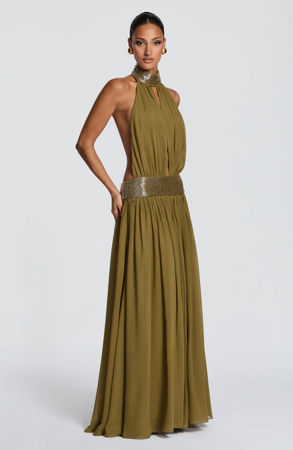 Rosaline Maxi Dress in Deep Olive