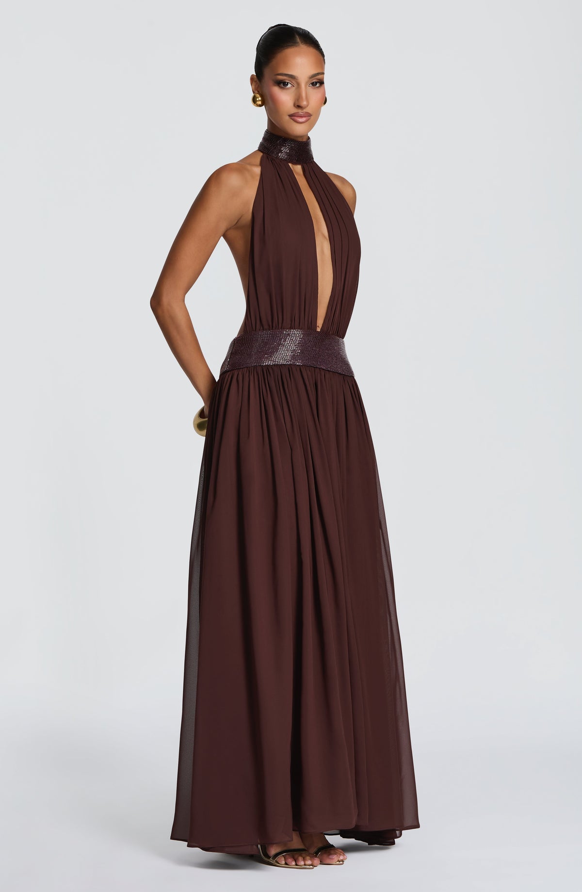 Rosaline Maxi Dress in Plum Brown