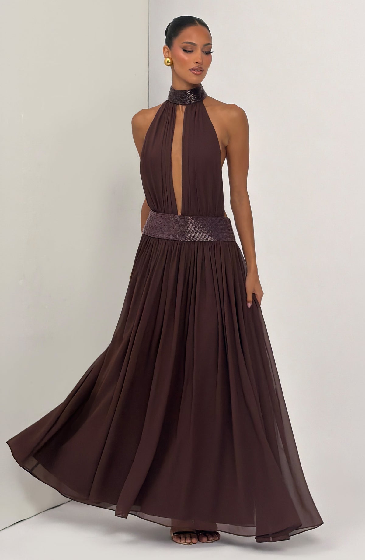 Rosaline Maxi Dress in Plum Brown