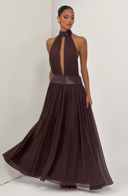 Rosaline Maxi Dress in Plum Brown