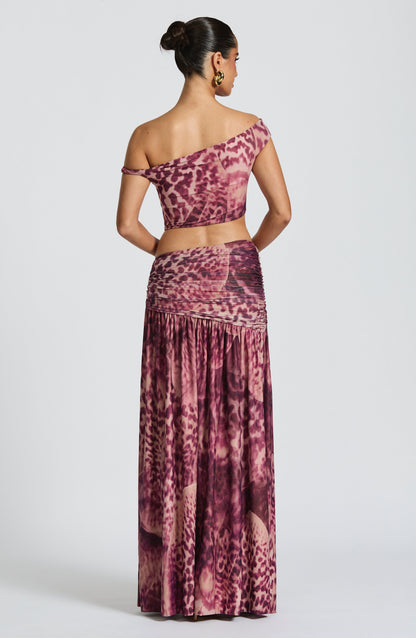 Sairina Maxi Skirt in Magenta Orchid Print