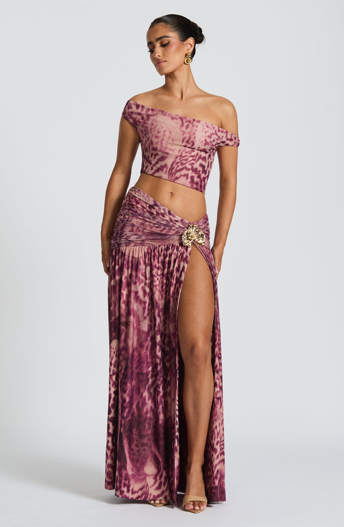 Sairina Maxi Skirt in Magenta Orchid Print